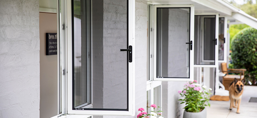 Insect screen on a patio door in a Dubai home