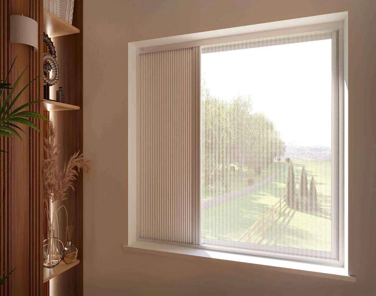 Wide double fly screen across a villa terrace opening in Dubai